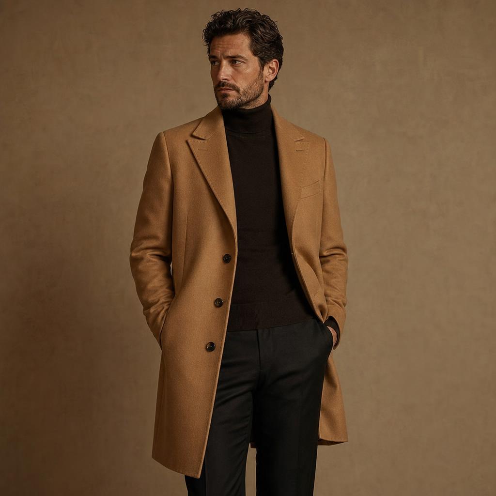 Man in camel overcoat